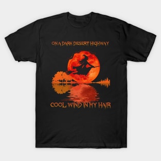 Witch Riding Brooms On A Dark Desert Highways Halloween T-Shirt